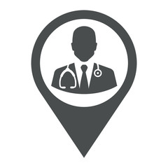 Icono plano localizacion silueta doctor gris