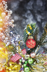Fototapeta na wymiar Christmas decorations closeup with copy space