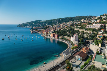 Naklejka na ściany i meble Panoramic view of Cote d'Azur near the town of Villefranche-sur-