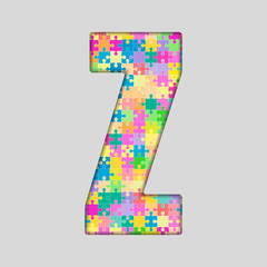 Puzzle Letter Alphabet - Z. Colored Puzzle Piece.