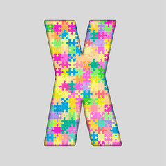 Puzzle Letter Alphabet - X. Colored Puzzle Piece.