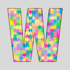 Puzzle Letter Alphabet - W. Colored Puzzle Piece.