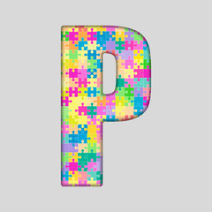Puzzle Letter Alphabet - P. Colored Puzzle Piece.
