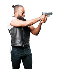 Fototapeta na wymiar black man using a pop gun