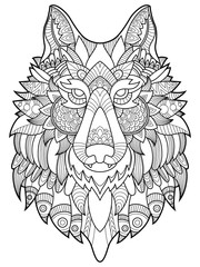 Wolf coloring book for adults vector illustration