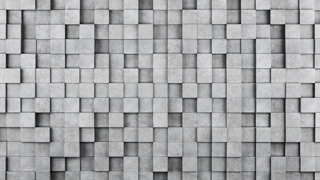 Wall of concrete cubes as wallpaper or background. 3D rendering © belov1409