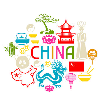 China background design. Chinese symbols and objects