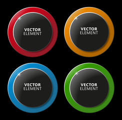 High Quality Modern Circular Color Labels on Black Background. Vector Isolated Illustration.