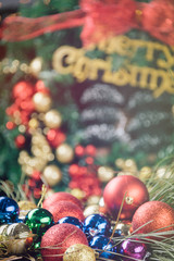 Christmas wreath with group of decorations.