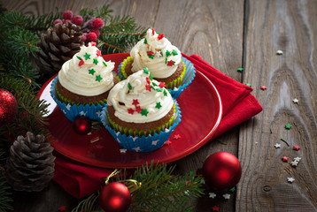 Christmas cupcakes with whipped cream