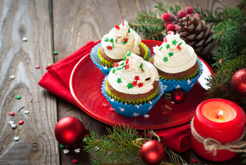 Christmas cupcakes with whipped cream