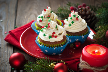 Christmas cupcakes with whipped cream
