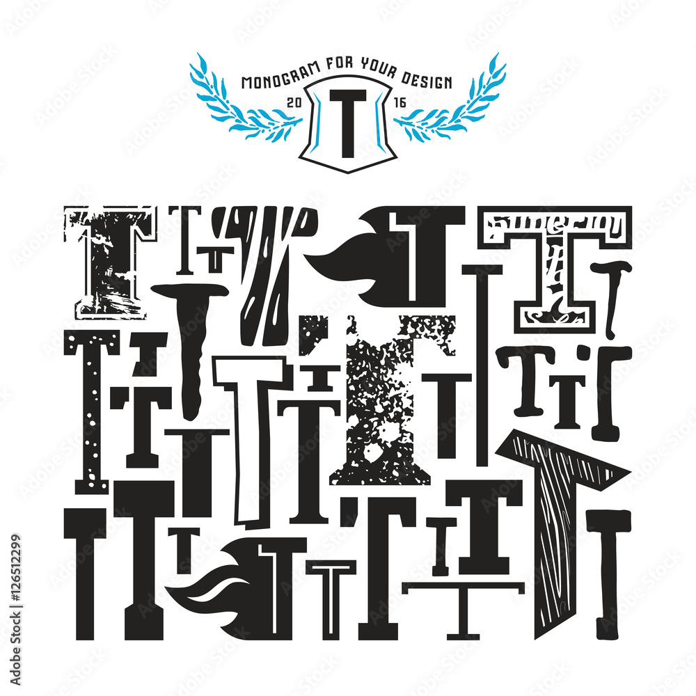 Fototapete stock vector set of monograms and initial letter t