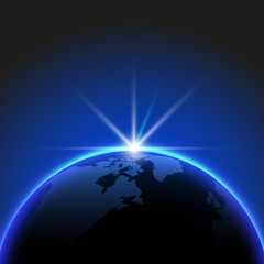 Vector Space Background with eclipse, earth, planet, sunrise, realistic design