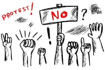 Black and White Sketchy Illustration for Demonstration or Protest
