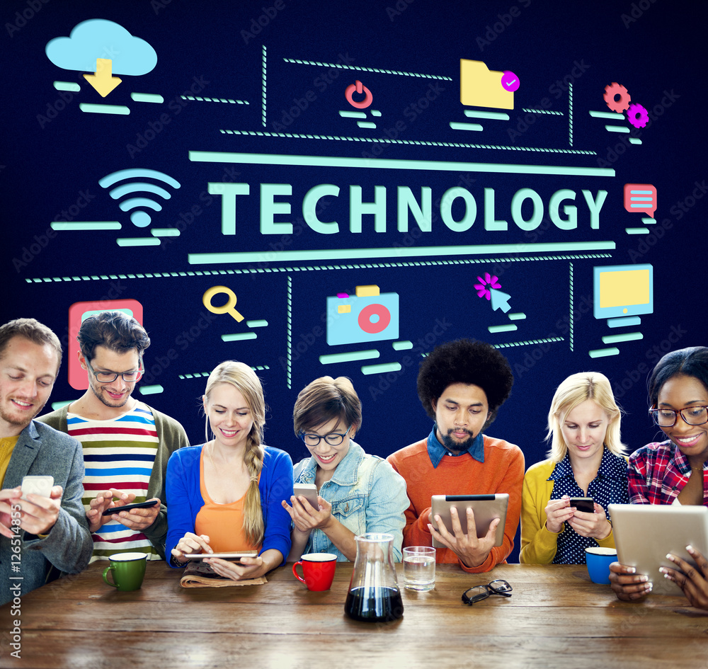Poster technology modern device connection network concept