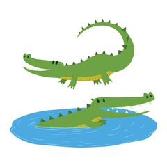 Naklejka premium Cute crocodile character vector