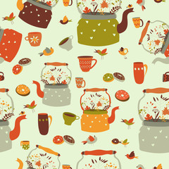 Seamless pattern background with tea related symbols