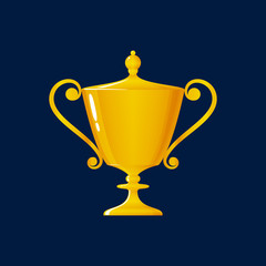 Cup of Winner, Gold Trophy Cup on Blue Background , Vector Illustration