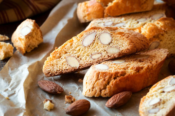Freshly baked Italian almond cantuccini biscuits