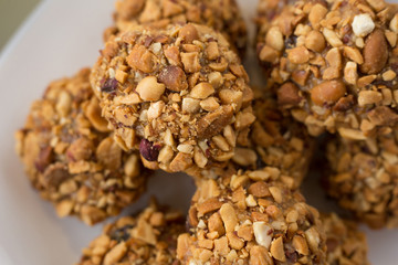 walnut balls close-up, ground nuts, a small depth of field