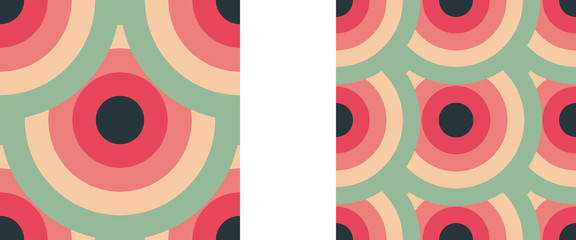Fototapeta premium Circles seamless pattern abstract background with concentric circles of pink, red, green and black colors. Colorful bright vector background.