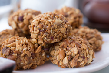 walnut balls close-up, ground nuts, a small depth of field