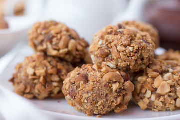 walnut balls close-up, ground nuts, a small depth of field