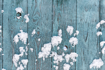 Blue wood texture with snow christmas background