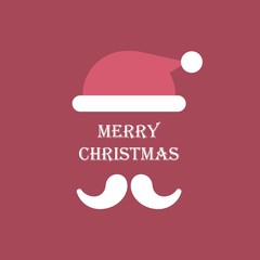 vector illustration with flat santa claus hat and beard and  merry christmas lettering