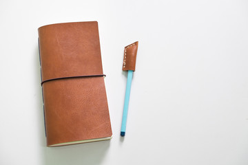 Leather notebook and crafting with pencil cover