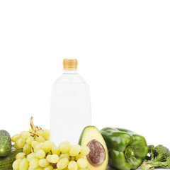 Set of green fresh raw vegetables and fruits, isolated