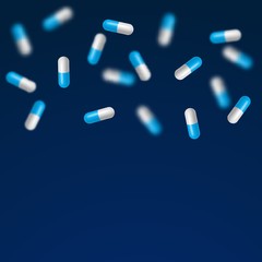 Medical background with realistic falling pills.