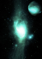 Stars, dust and gas nebula in a far galaxy