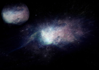 Stars, dust and gas nebula in a far galaxy