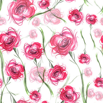 Watercolor Vintage seamless pattern with drawing roses flowers.
