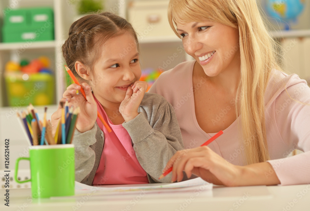 Canvas Prints girl painting with mother