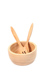 Wooden bowl with fork and spoon set