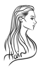 Beautiful woman silhouette with long hair