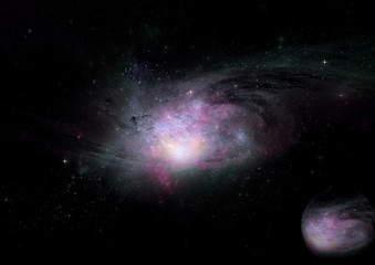 Stars, dust and gas nebula in a far galaxy