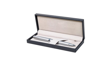 Luxury pen box set on white background.