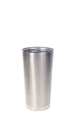 Single stainless bottle on white background.