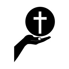 Obraz premium crucifix and hand christian or catholic icon image vector illustration design 