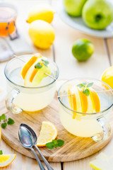 Apple Cider Hot Drink With Cinnamon, Honey and Mint, Vertical View