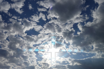 Sign of faith. Cross in the sky