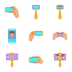 Shooting on cell phone icons set. Cartoon illustration of 9 shooting on cell phone vector icons for web