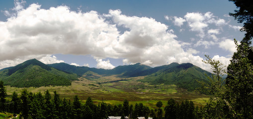 Landscape of mountain Phobjikha valley, Himalayas, Bhutan