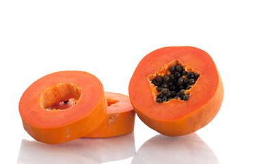 Papaya slice on white