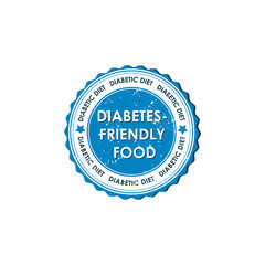 Diabetes Friendly Food / Diabetic Diet blue grunge stamp, also for print.