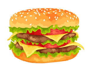 Big burger on white background
